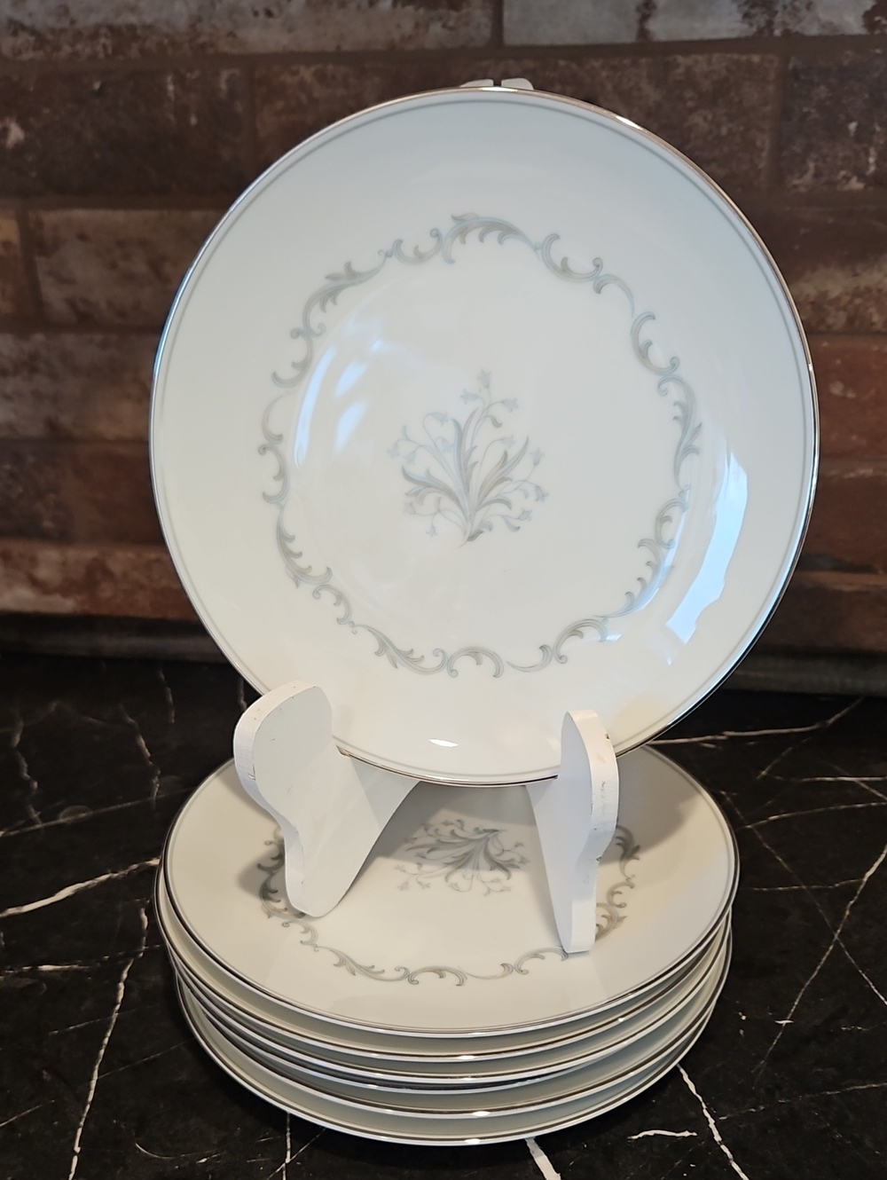 Vintage Noritake White and Silver Floral Salad Plates - Set 7